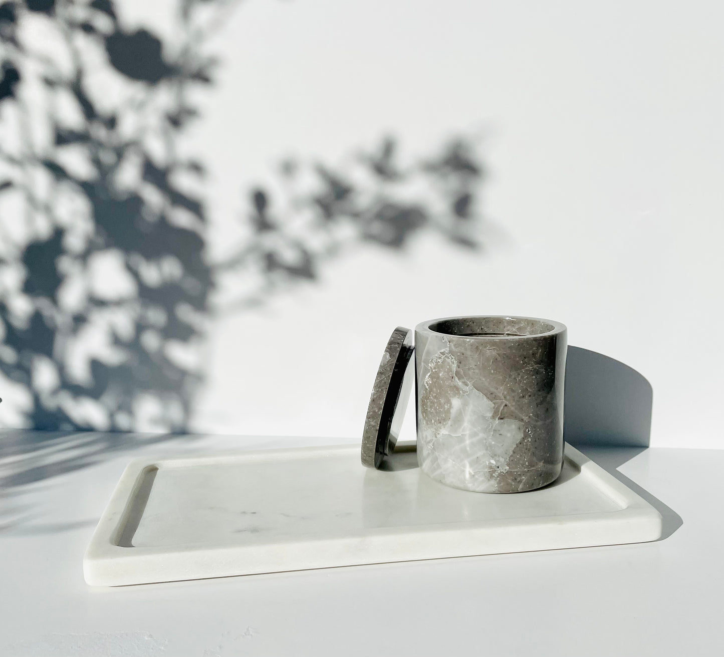 Natural Marble Candle Vessel & Tray Set