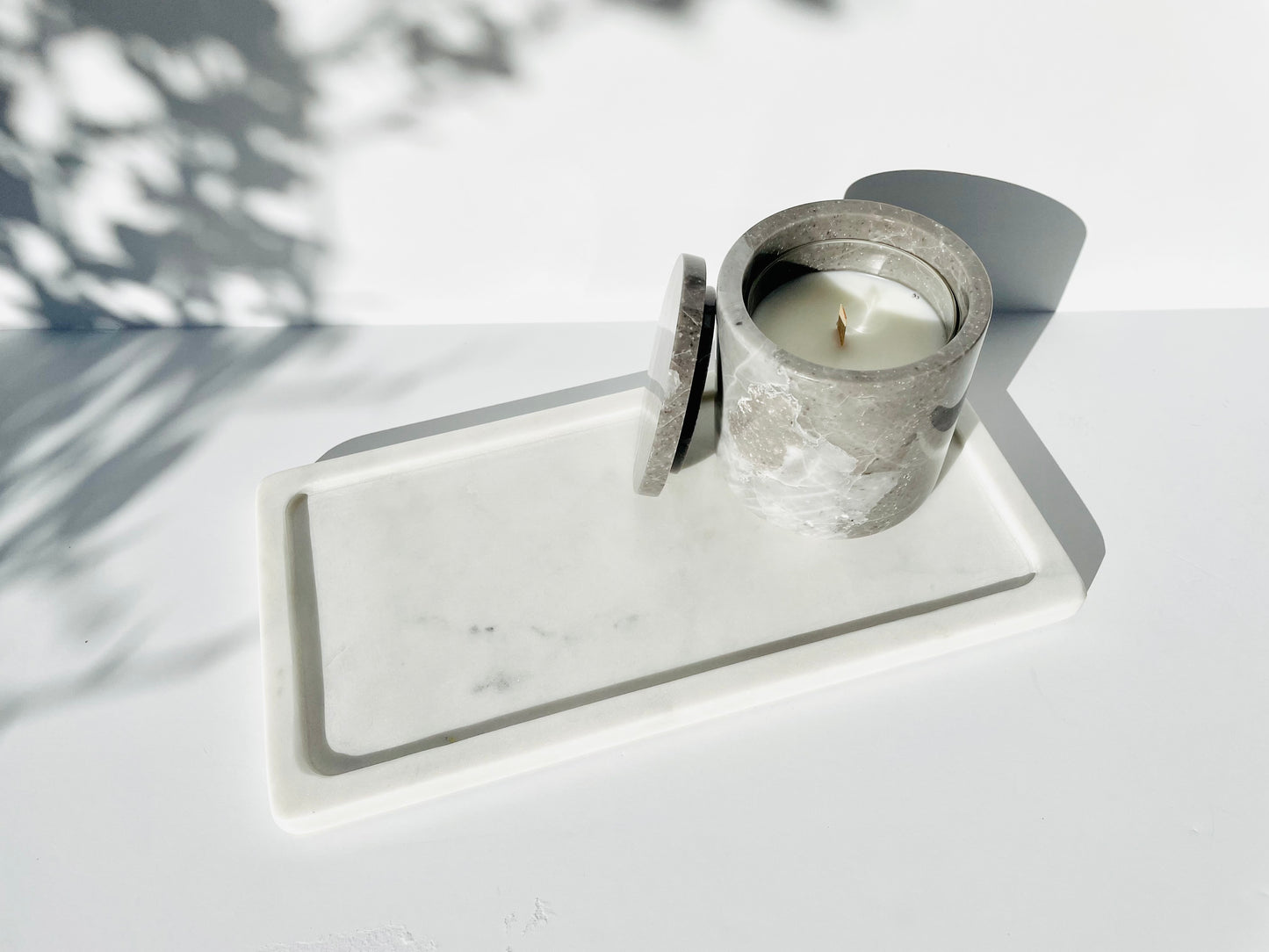 Natural Marble Candle Vessel & Tray Set